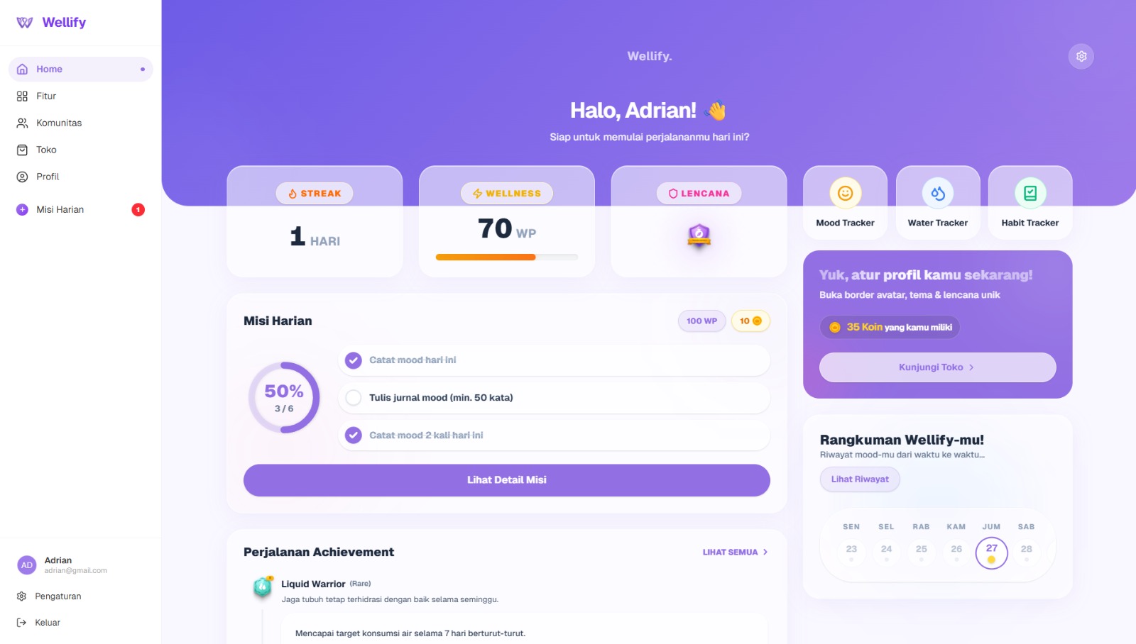 Wellify Dashboard Preview